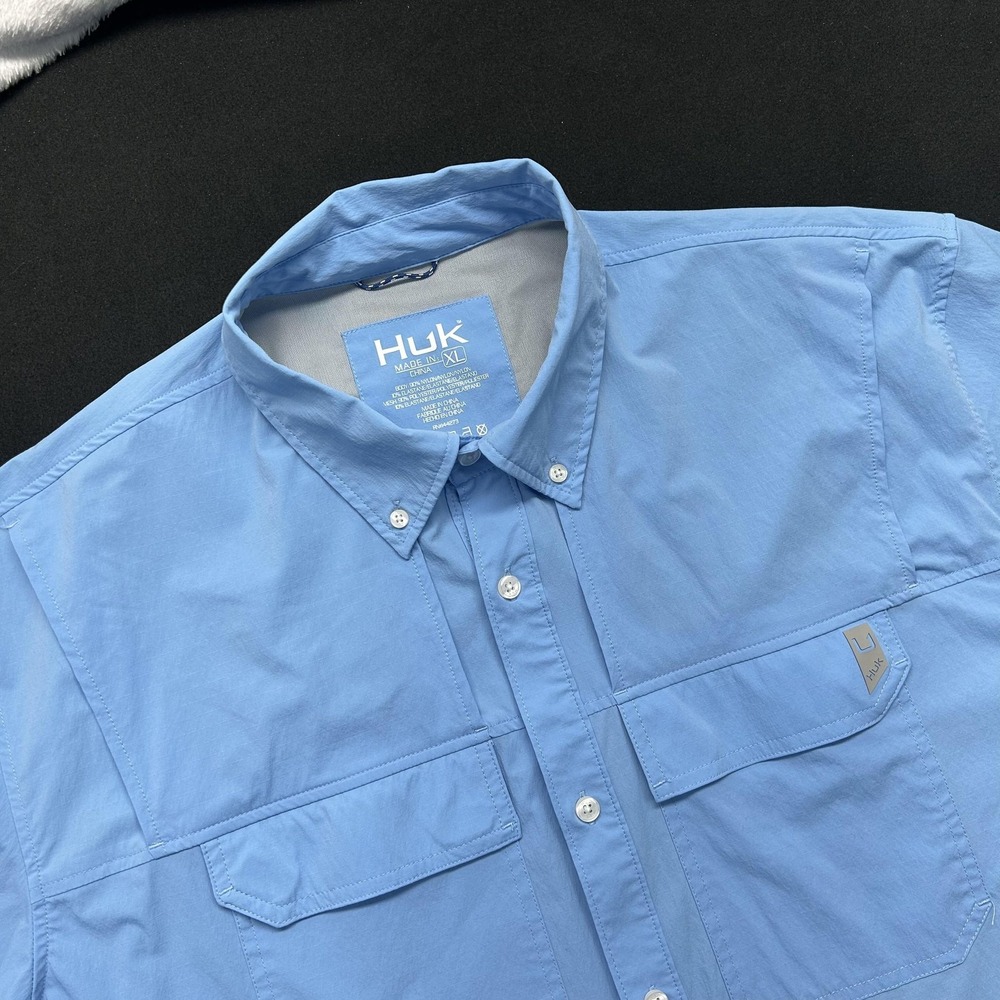 Huk Shirt Mens XL Blue Short Sleeve Button-Up Woven Breathable Lightweight